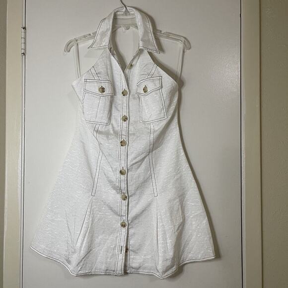 NEW! Showpo Jessica halter mini dress open back white button front US 8 - Picture 4 of 9